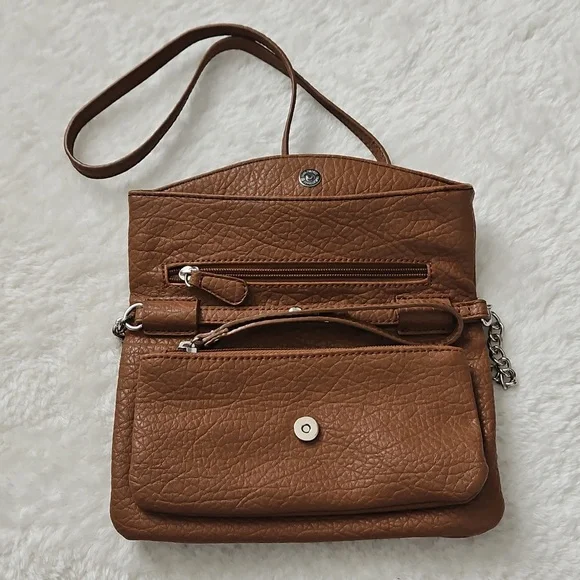 Nine West Crossbody Purse Convertible Wristlet Bag Brown Detachable Strap - Picture 4 of 12